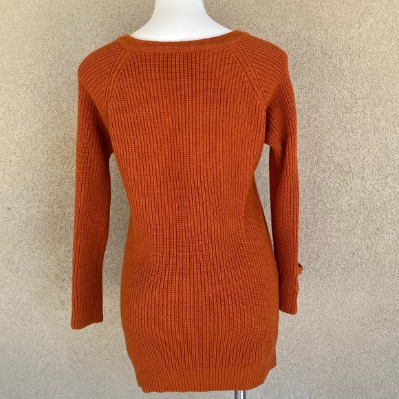 Corset Lace V Neck Knit Mini Sweater Dress Boho - Picture 3 of 5